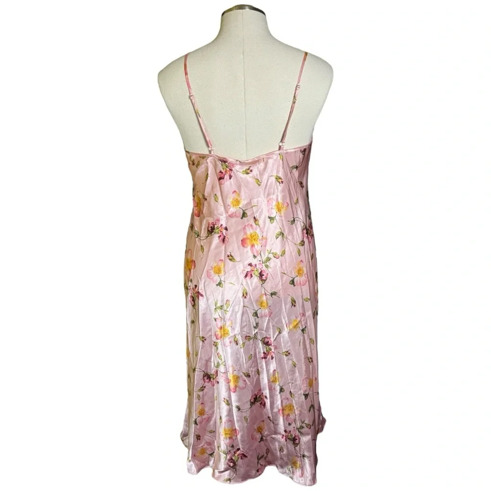 Cruz Pink Floral Satin Nightgown Slip Vintage Dress - Picture 3 of 9